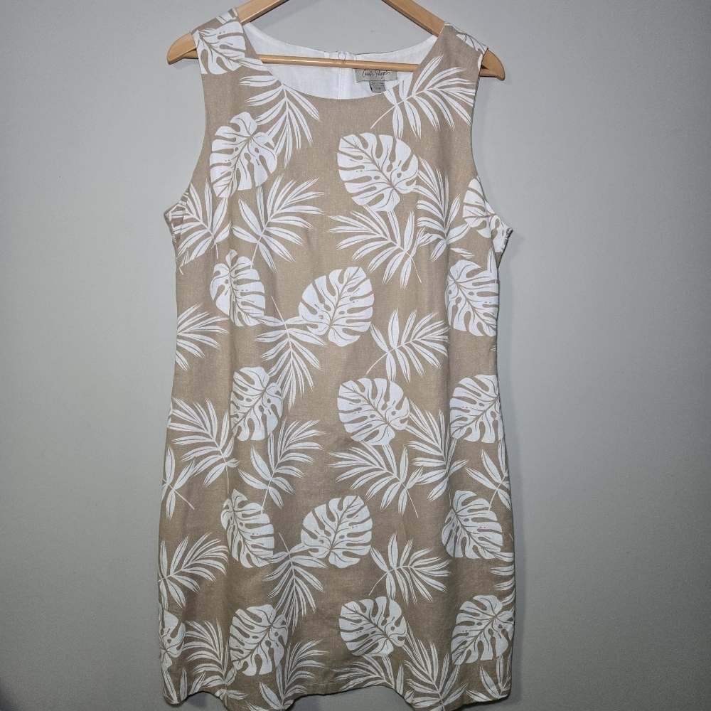 Charlie Paige Tropical Beige and White Sleeveless Womens Large Dress
